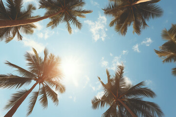 Fototapeta na wymiar palm tree and sky, relaxing holiday vibes