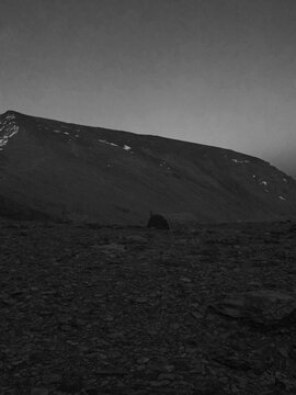 view of caldera refuge and mulhacen peak at sunset in sierra nevada mountains