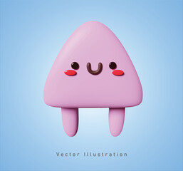 cute pink triangle monster in 3d vector illustration