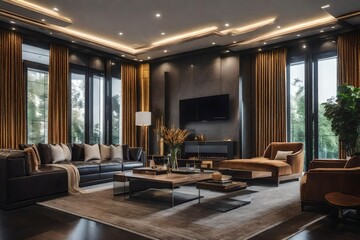 luxury home interior, living room\ , Generative ai