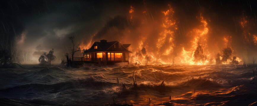 new age of destruction by global warming. Hand edited generative AI.