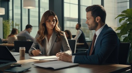 Focused colleagues working on project in office