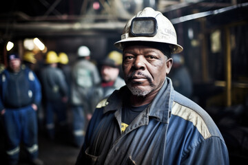 Fototapeta premium A man in a coal mine working, miners, helmet