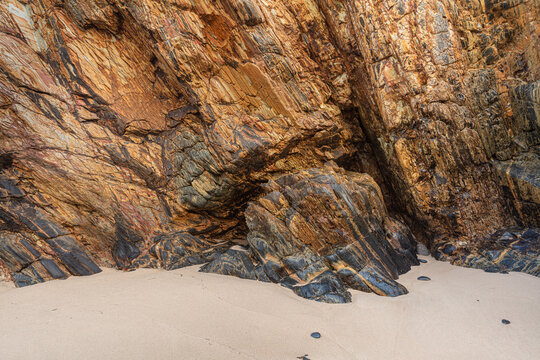 Close up  of heavily eroded flysch cliffs at the Atlantic west coast of Portugal
