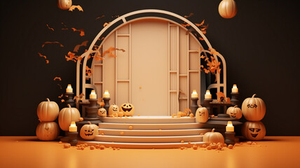 3d blank podium for your product. Halloween decoration. Halloween concept. Generative AI.