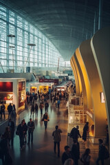 Expansive Exhibition Hall Abuzz with Numerous Visitors Exploring Engaging Displays - AI generated