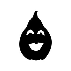 Halloween pumpkin with carved face black silhouette cartoon vector illustration isolated on white.