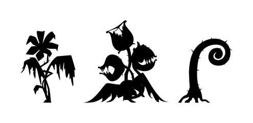 Scary monster plants black silhouettes vector illustrations set. Halloween decoration elements. © Александра Гвардейце