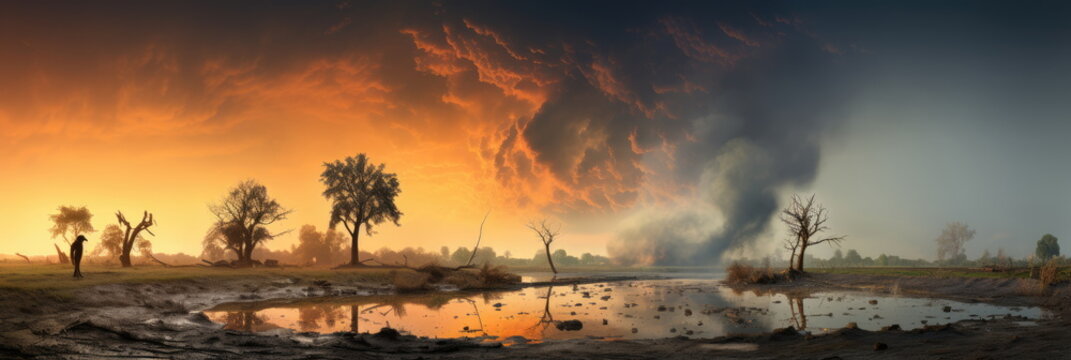New age of destruction by global warming. Hand edited generative AI.