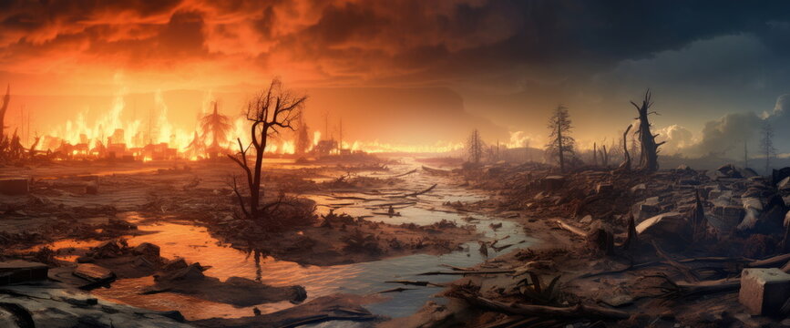 new age of destruction by global warming. Hand edited generative AI.
