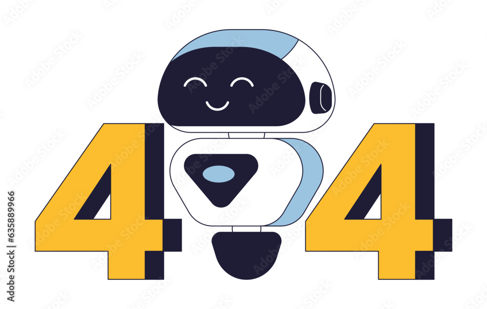 Fototapete Smiling chatbot error 404 flash message. Modern technology. Robotics. Empty state ui design. Page not found popup cartoon image. Vector flat illustration concept on white background