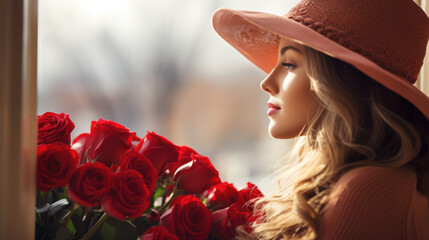 girl in a pink hat with rose