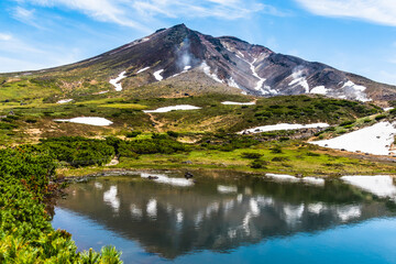 Mount Asiahidake, Daisetsuzan National Park,viewed from Meoto Pond