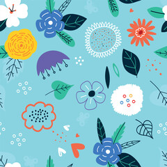 Beautiful vector floral summer seamless pattern with hand drawn field wild flowers.Colorful flower seamless pattern illustration. Design for fashion , fabric, textile, wallpaper, cover, web , wrapping