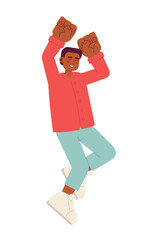 Black guy having fun semi flat color vector character. Happy african american man. Excited male smiling. Editable full body person on white. Simple cartoon spot illustration for web graphic design