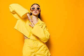 lifestyle woman trendy yellow young modern sunglasses beautiful girl attractive fashion