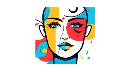  a woman's face painted in different colors and shapes.  generative ai