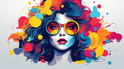  a woman with colorful hair and sunglasses on her face, with a splash of paint all over her face.  generative ai