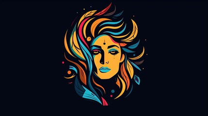  a woman's face with colorful hair on a black background.  generative ai