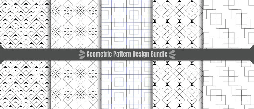 Geometric pattern design bundle, black and white color, Trendy funky decorative design, Simple pattern design for fabric cloth wallpaper