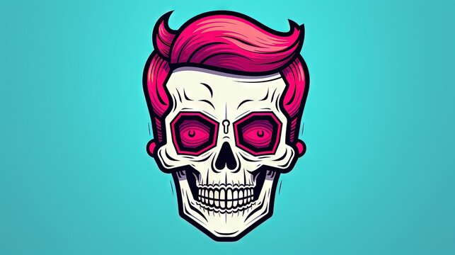 a skull with red hair and a mohawk on a blue background.  generative ai