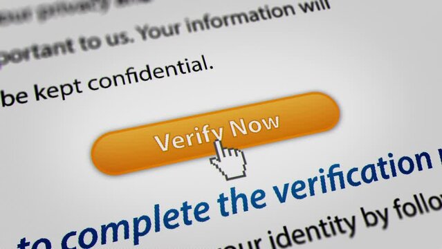 Animated Mouse Cursor Clicking Verify Now Button on Website. Fictitious Data Created Exclusively for This Concept Footage
