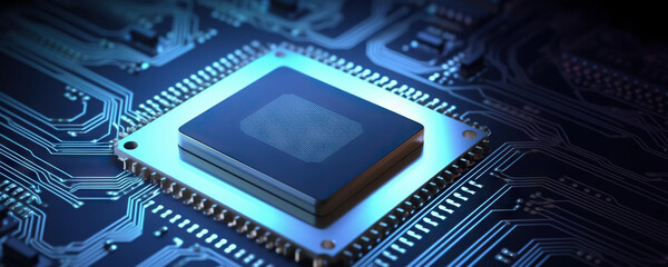 Microprocessor and CPU technology background. Main microchip on the motherboard