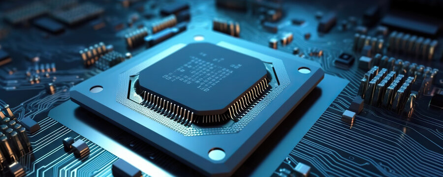 Microprocessor and CPU technology background. Main microchip on the motherboard