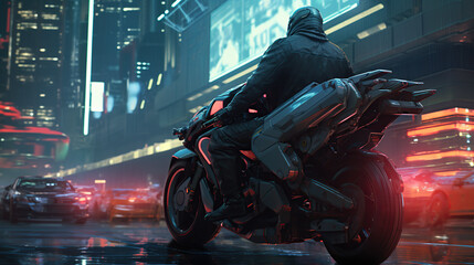 Obraz premium cyberpunk motorcycle, futuristic motorcycle, red. Bold design.