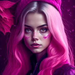 Naklejka premium Enchanting Pink-Haired Witch Casting Generative Magic
