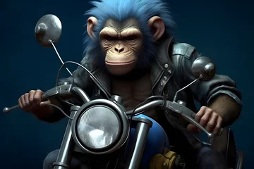 Keuken foto achterwand Motorfiets Monkey in biker style Made with Generative AI