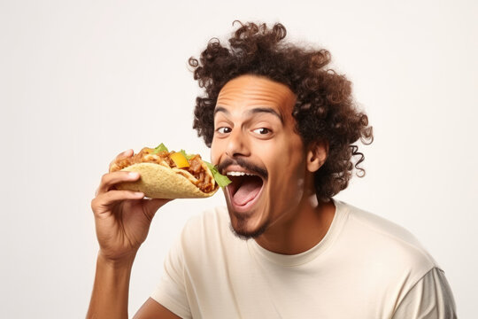 person eating taco isolated