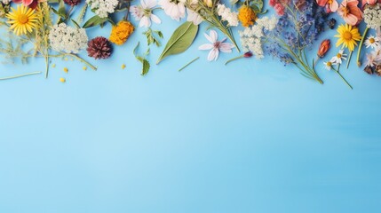  a blue background with a bunch of flowers on top of it.  generative ai