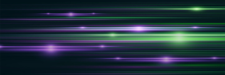 Beautiful flash of light and spark. Special effect, speed line. Magic moving fast laser beams, horizontal light beams.