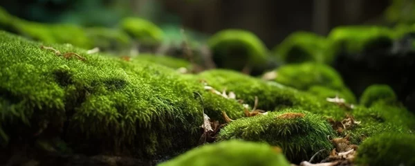 Foto auf Alu-Dibond Green moss and rough stones in the dense forest © Yeti Studio