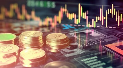 Investment and Financial Concept, Bearish Graph and candle stick, Growth market, Loss market. Generative AI.
