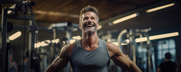 Healthy and happy  looking muscleman in the gym during workout