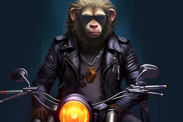 Monkey in biker style Made with Generative AI