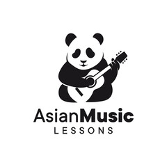 Panda and guitar combination logo character. It is suitable for use as a music course logo or something like that.
