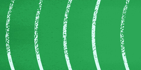 Aerial view of a green running track divided into stripes by curving markings. Textured stadium cover. Background for design on the theme of sports competitions and marathons. Vector illustration.