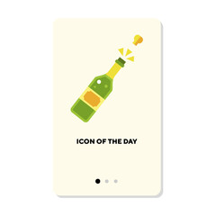 Cork flying out of champagne bottle flat vector icon. Alcoholic drinks for party or holiday celebration isolated vector illustration. Restaurant, bar, pub, menu concept for web design and apps