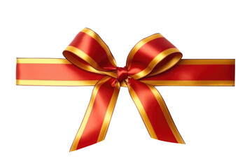 Red and glod ribbon gift mock up isolated on transparent background. Generative Ai