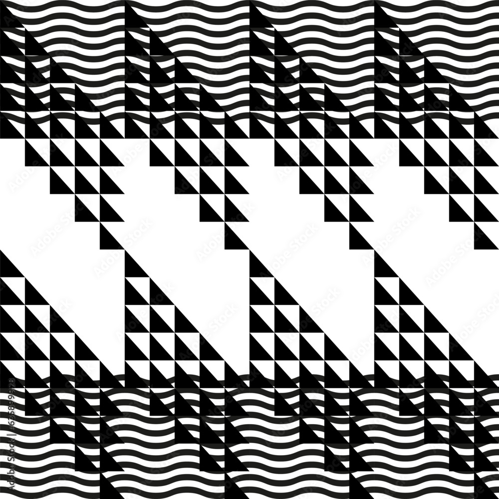 Poster Modern abstract geometric contemporary vector seamless diagonal pattern with simple elements and shapes. Graphic black and white minimalist background.