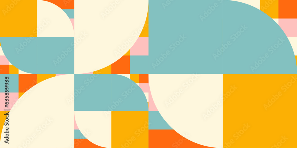Wall mural modern vector abstract geometric background with circles, rectangles and squares in retro scandinavi