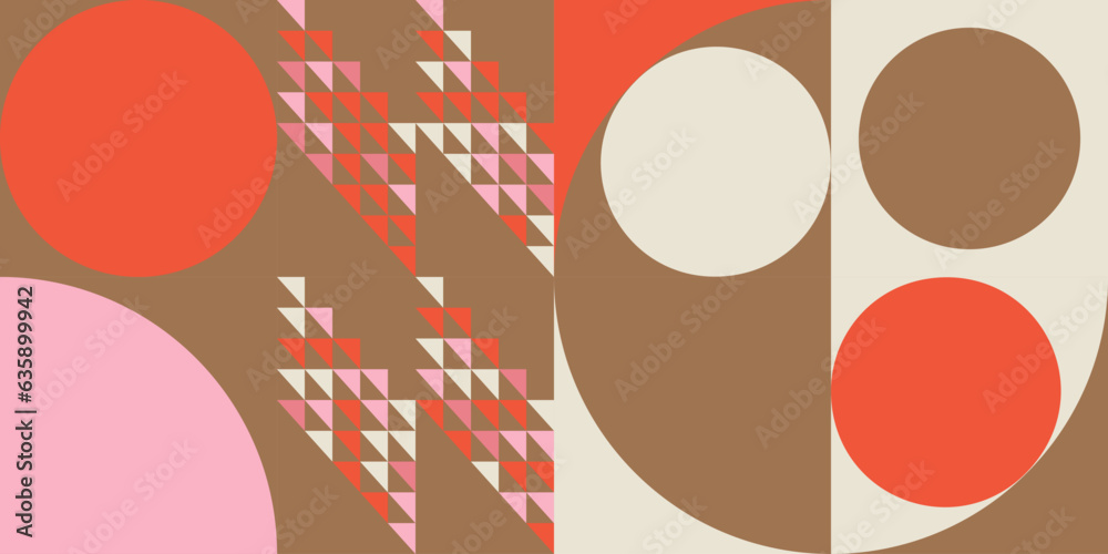 Leinwandbilder Modern abstract geometric  vector seamless pattern with simple elements and shapes like circle, square and triangle. Graphic pastel colored minimalist background.