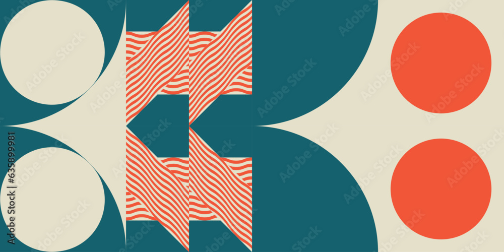 Leinwandbilder Modern abstract geometric  vector seamless pattern with simple elements and shapes like circle, square and triangle. Graphic pastel colored minimalist background.