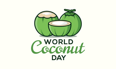 World Coconut Day, World Coconut Day celebration. flat design. flyer design, coconut sticker