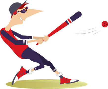 Baseball batter hitting pitch. 
Cartoon baseball hitter swinging at a fast pitch. Isolated on white background
