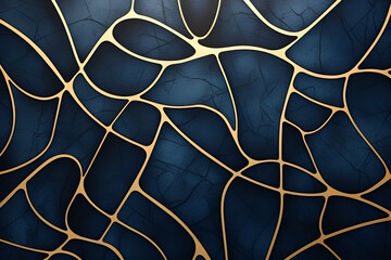Abstract Stained Glass Pattern in Navy Blue and Metallic Gold