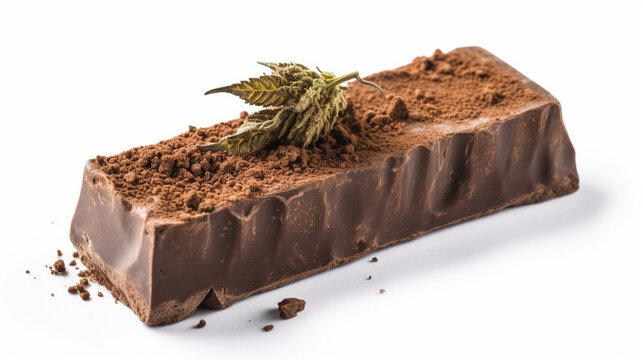 A Chocolate Bar Made of Hashish with a Cannabis bud on top AI Generative